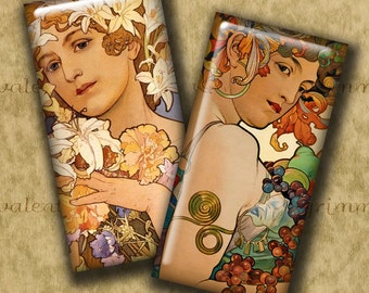 1x2 inch MUCHA WOMEN Digital Printable Domino collage sheet for Pendants Crafts...Alphonse Mucha Art Nouveau Posters