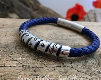Stamped Secret Message Leather Bracelet, Mens Scroll Bracelet, Mens Leather Bracelet, Father's Day Gift