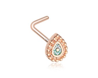 Rose Gold Mandala Ornate Sparkle L-Shaped Nose Ring