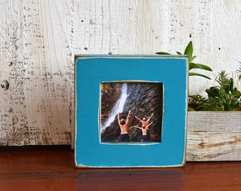 4x4 Square Picture Frame in 1.5 inch Standard Style with Super Vintage Turquoise Finish - IN STOCK - Same Day Shipping Frame Green 4 x 4"