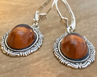 Topaz Earrings - Smokey Topaz - glass gemstone - Silver Earrings~ Outlander Inspired - silver plated~earrings~whiskey