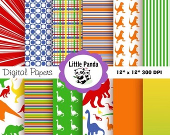 60% OFF SALE Dinosaurs Digital Paper Pack, Scrapbook Papers, 12 jpg files 12 x 12 - Instant Download - D98