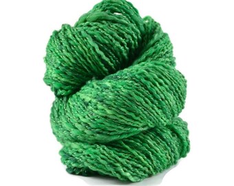 Handspun Yarn, Handspun Merino Bamboo yarn, Merino Bamboo Angelina, Fine Merino wool, 2 ply Aran weight, 245 yards, green - Irish