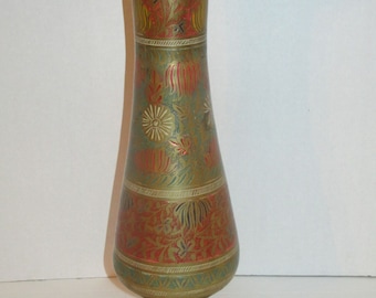 Large Vintage Etched Brass Vase / Large Vase / Brass Decor / India / Home Decor / Flower Vase
