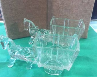 Clear glass donkey and cart pair