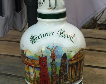 White 2L with handle pewter green beer bottle and Cap porcelain