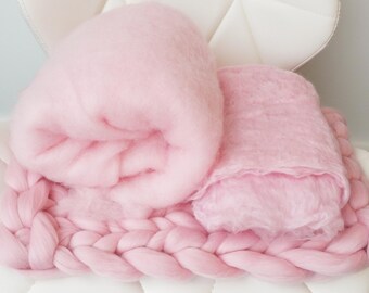 Pink Baby Photo Prop Trio Blanket Set Chunky Bump Basket Stuffer Fluff