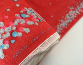 Nani Iro Pocho 100% Cotton Double Gauze Fabric - Red With Metallic Silver & Blue Dot Border - Naomi Ito Kokka Japanese Import - OOP BTHY