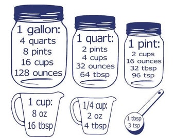 Kitchen Conversion Chart - Kitchen Measurements - Kitchen Decal - Mason Jar Decal