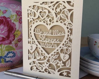 Personalised Papercut Heart Wedding Card, Wedding Cards, Mr and Mrs Papercut Wedding Card Anniversary Card, sku_heart_wedding