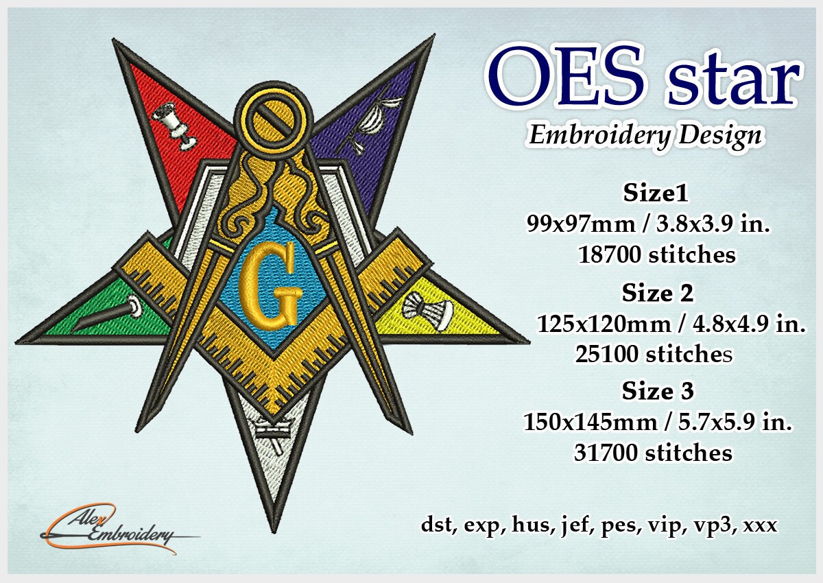 Oes star embroidery design 3 sizes 8 embroidery formats