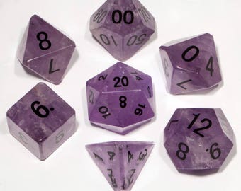 Amethyst Gemstone Polyhedral Dice Set: Hand Carved with Quality! Full-Sized 16mm. Great for DnD RPG Dungeons and Dragons