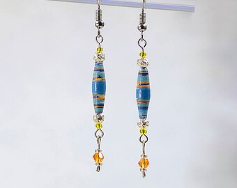 Gorgeous Blue Orange Dangle Earrings #553