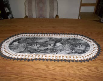 Halloween Table Runner Crocheted Haunted Halloween Table Runner Fabric Center Table Topper Table Centerpiece Table Cloth Dresser Scarf
