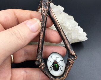 Electroformed Bone Pendant | Resin Beetle | Resin Bug | Sale