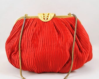 Vintage Carla Marchi Red Micro-Pleated Evening Bag Lovely Gold Closure