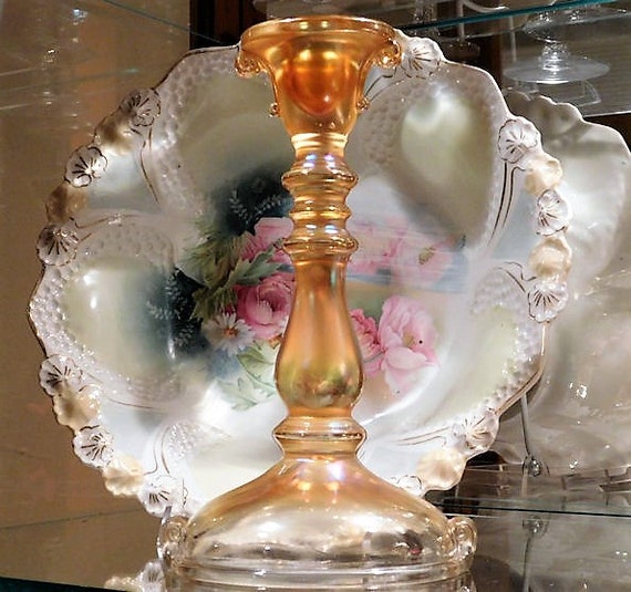 Imperial Glass Candlestick / Rubygold / Marigold / Carnival