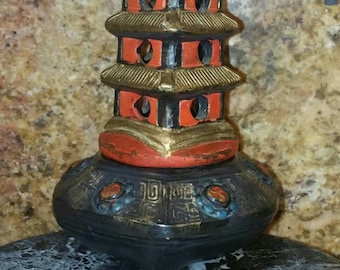 Vintage ceramic temple shaped incense burner.