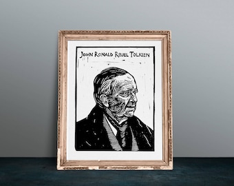 John Ronald Reuel Tolkien linocut portrait