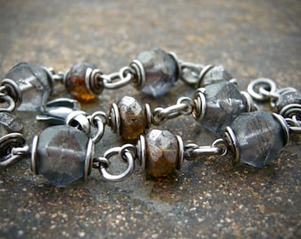czech glass bead bead bracelet, gray and brown beaded bracelet, handmade bracelet