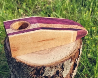 Purpleheart Maple and Red Oak solid smoking pipe unique and original one of a kind