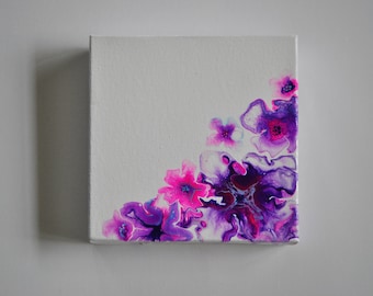 Liquid Flowers-Fluid acrylic painting 6 x 6x 1.5 inch.