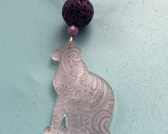 Lavender Paisley Kitten Necklace and Earring Set