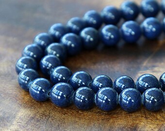 Mountain Jade Beads, Navy Blue, 8mm Round - 15 Inch Strand - eMJR-B09-8