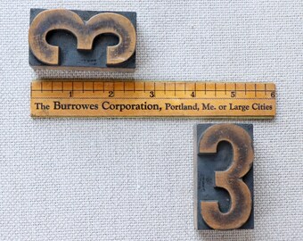 Vintage Wood Letterpress Block Number 3 - SOLD INDIVIDUALLY, Vintage Wooden Letterpress Number Three, Vintage Typeset Number 3