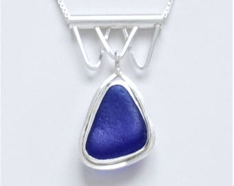 Sea Glass Jewelry - Sterling Cobalt Blue Sea Glass Necklace