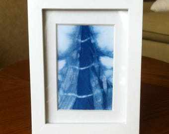Shibori natural indigo hand dyed framed tabletop art