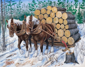 Horse Log Team Prints from Orginal Acrylic on Canvas
