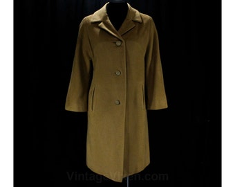 Size 12 Cashmere Coat - Large Brown Luxury Design - Cashmere & Mink Fur Blend - 50s 60s Tailored Tan Classic - Half Sleeve - Bust 42 - 47400