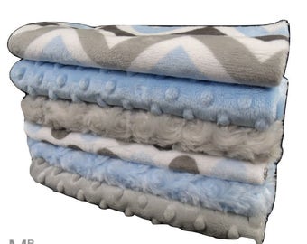 Blue and Gray Baby Burp Cloths, Minky Layette Accessories, Baby Burp Burp Rags, Designer Burp Cloths, Baby Shower Gift