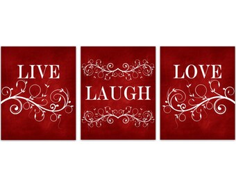 Live Laugh Love CANVAS, Red Wall Art, Burgundy Home Decor, Bathroom Wall Decor, Bedroom Wall Art, Nursery Wall Art, Wall Hangings - HOME198