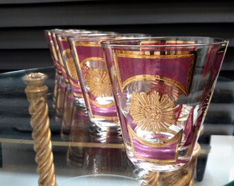 1960's Culver Barware Glasses Plum Crest 22K Gold Set of 6 Double Old Fashioned 12oz Size Mid Century Entertaining Wedding Gift