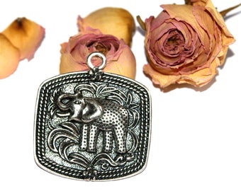 Large 47 X 52 mm Tibetan silver elephant pendant