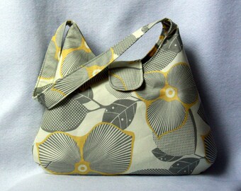 Hobo Bag - Gray and Yellow Floral - Amy Butler Optic Blossom Purse