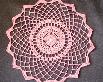 New Handmade Crocheted "Elegance-Small" Doily in Coral - 10"