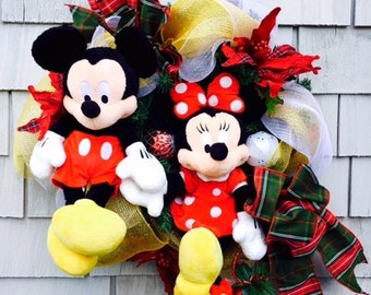 Mickey and Minnie Wreath, Disney Wreath Mickey Mouse Wreath Christmas Wreath SALE Ready To Ship