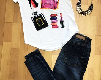 Hells,Purses and Perfume,Lipstick Paris woman t-shirt Statement Tee,Graphic Tee, Statement T-shirt,Graphic Tshirt