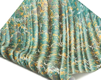 Hand-Marbled Paper Imported From Italy - Stone Wave Pattern - Green/Yellow