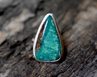Chrysoprase 925 Solid sterling silver Ring - Silver gemstone Handmade Ring - chrysoprase ring - Drop shape ring #760