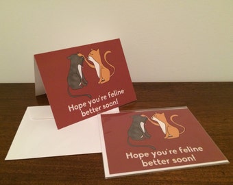 Hope You're Feline Better Soon pun get well card