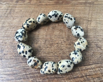 Dalmatian Nugget Bracelet, Spotted Jasper Bracelet, Dalmatian Jasper Bracelet, Dalmatian bracelet, stretch bracelet