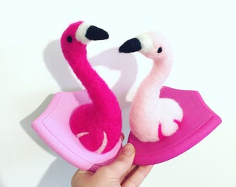 Flamingo needle felted trophy head handmade pink