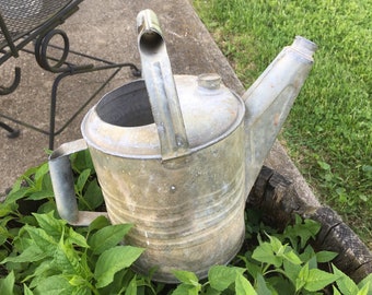 Galvanized Watering Can, Vintage Rusty Rustic Container Garden Decorating, Cottage Farmhouse