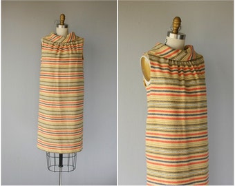 Vintage 1960s Wool Shift Dress | 60s Dress | 1960s Dress | 60s Striped Dress | 1960s Day Dress - (medium)