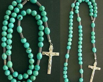 Catholic Rosary Prayer Beads Turquoise & Sterling Silver