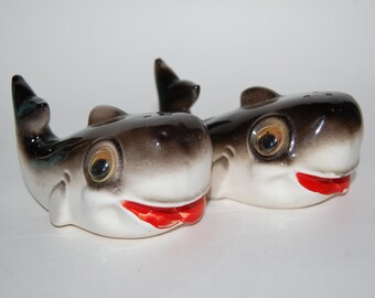 Vintage Whale Salt & Pepper Shakers - Victoria Ceramics, Japan